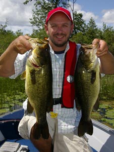 Bass angler with to largemouth
