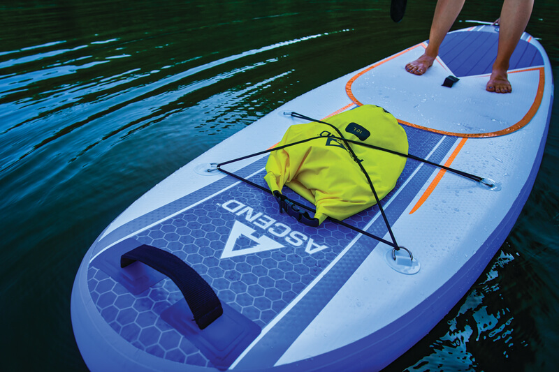 dry bag strapped down on a paddleboard