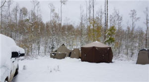 hunting camp tents in snow