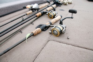 Rods and reels on boat