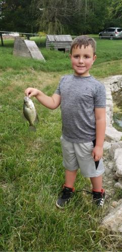 Young boy hold a fish for the first time