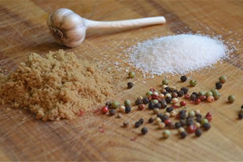 Brine ingredients, garlic, brown sugar, salt