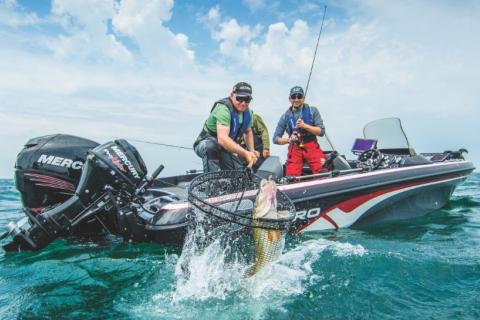 fishermen in nitro boat pulling in walleye