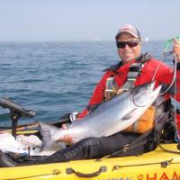 Kayaking fishing in the ocean
