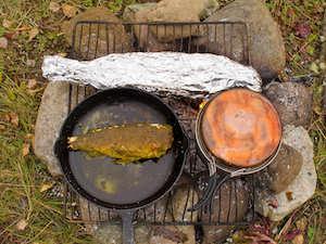 Cooking Fish Dinner on Campfire