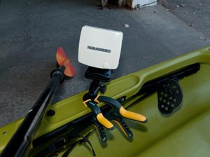 Kayak with a fish finder attatched to the edge