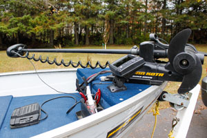 Boat with trolling motor mounted to the bow
