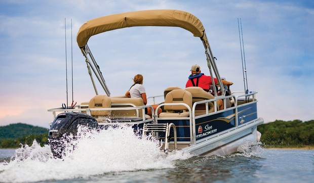 Husband & Wife Riding Their Pontoon