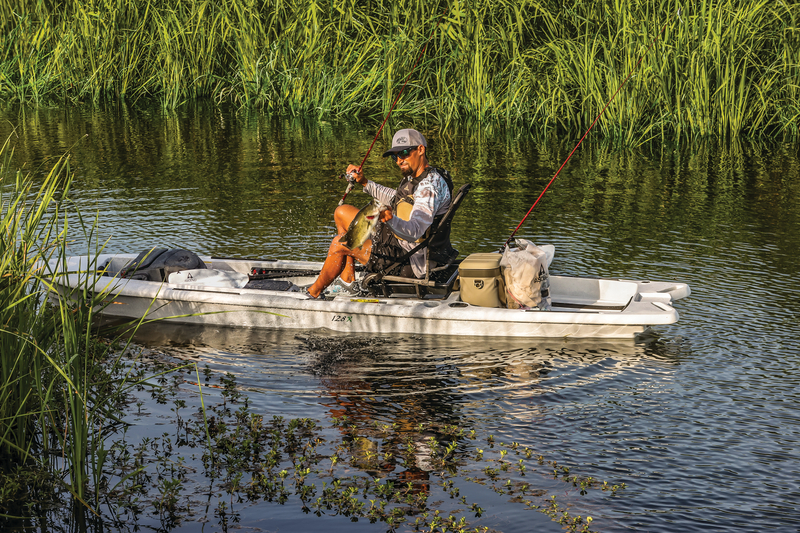 Angler fishing for bass from Ascend kayak