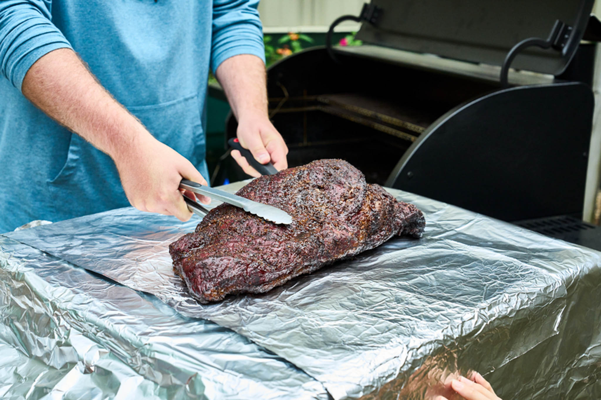 Preparing to wrap brisket