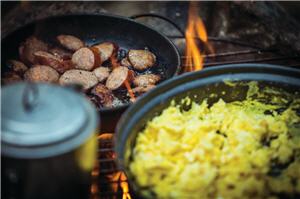 cast iron food campfire sausage 300