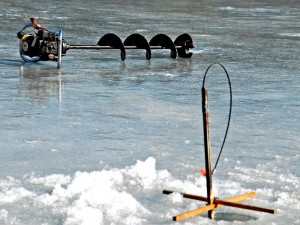 ice fishing places drill hole