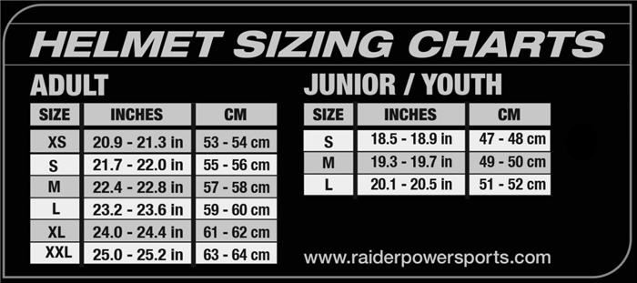 Helmet sizing charts