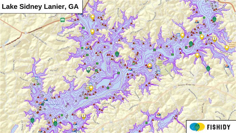 Map of Lake Sidney Lanier, Georgia