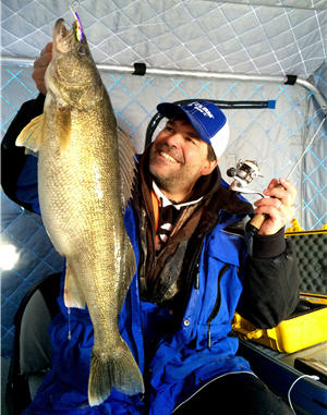 Keith, walleye and ice fishing hut