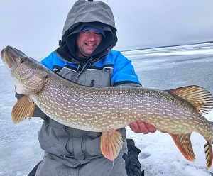 The author Jason Mitchell with a trophy class pike from his home water on Devils Lake.  