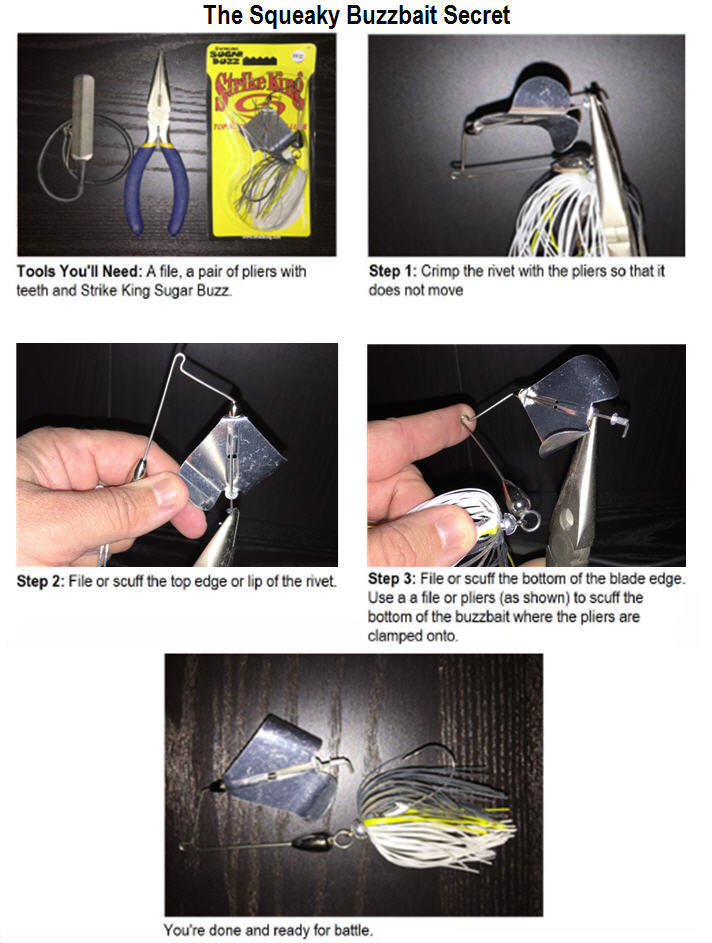A guide showing  "how-to" steps for making the Squeaky Buzzbait Secret