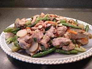 Plate of stir fry turkey meat and vegies