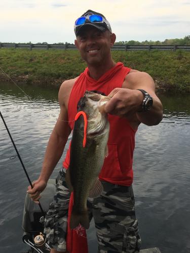 Nice largemouth bass help by the angler who caught him