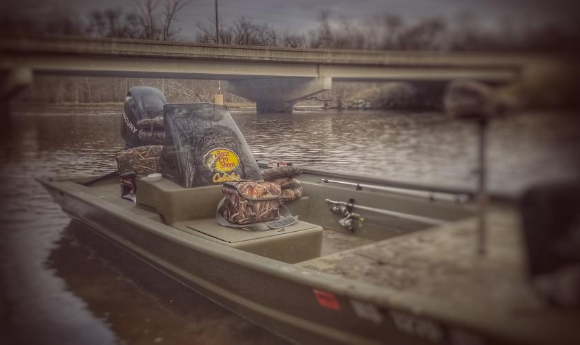 Tracker jon boat parked on the water