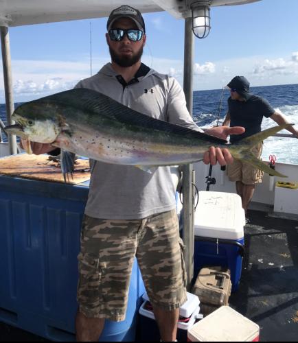 Saltwater angler holding a Dolphinfish