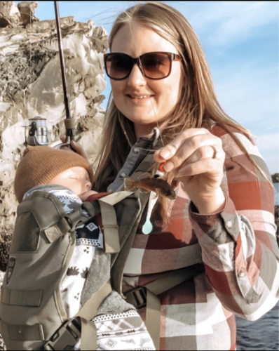 mother & small baby with small fish