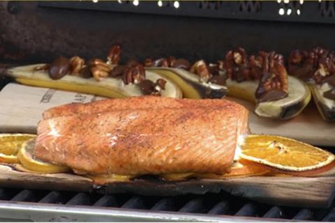 Salmon grilled on a cedar plank