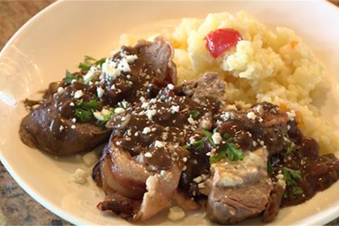 Plate of stuffed venison backstrap