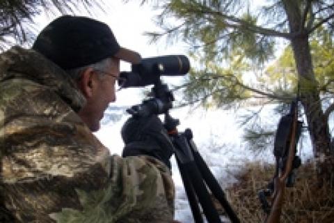 Hunter using a spotting scope