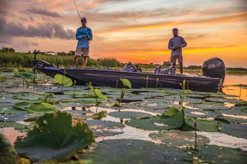 Two anglers fishing from a Ranger boat in Louisiana
