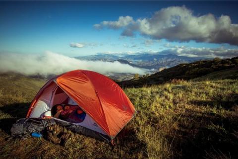 two hikers & tent