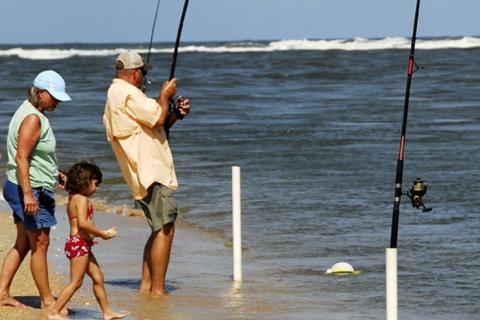 People Saltwater Surf Fishing 