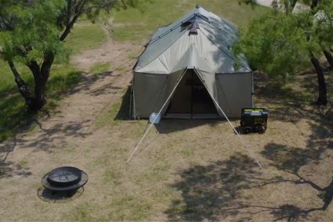 Hunting camp tent and generator