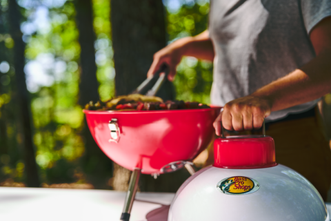 Grilling food at a campsite