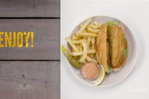 Walleye po-boy sandwich plate with fries