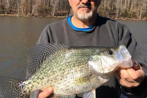 Crappie angler holding a large crappie fish