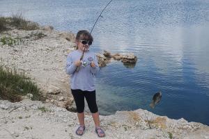 Young girl angler fishing