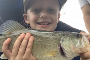 Boy with dad holding fish